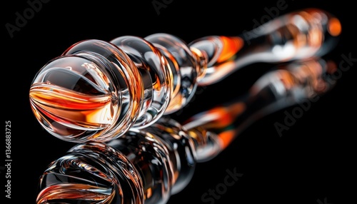 Obraz na płótnie Captivating Glass Wand with Swirling Orange and Clear Patterns on Black Surface w salonie