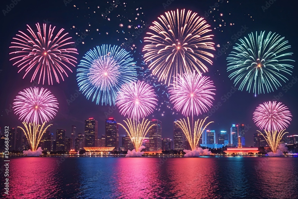 Fototapeta premium Exciting New Year Celebration Background Featuring Fireworks and Bright Lights