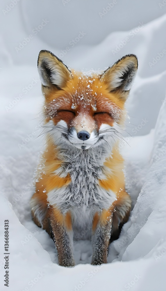 Fototapeta premium Serene Winter Fox – A Peaceful Moment in the Snow