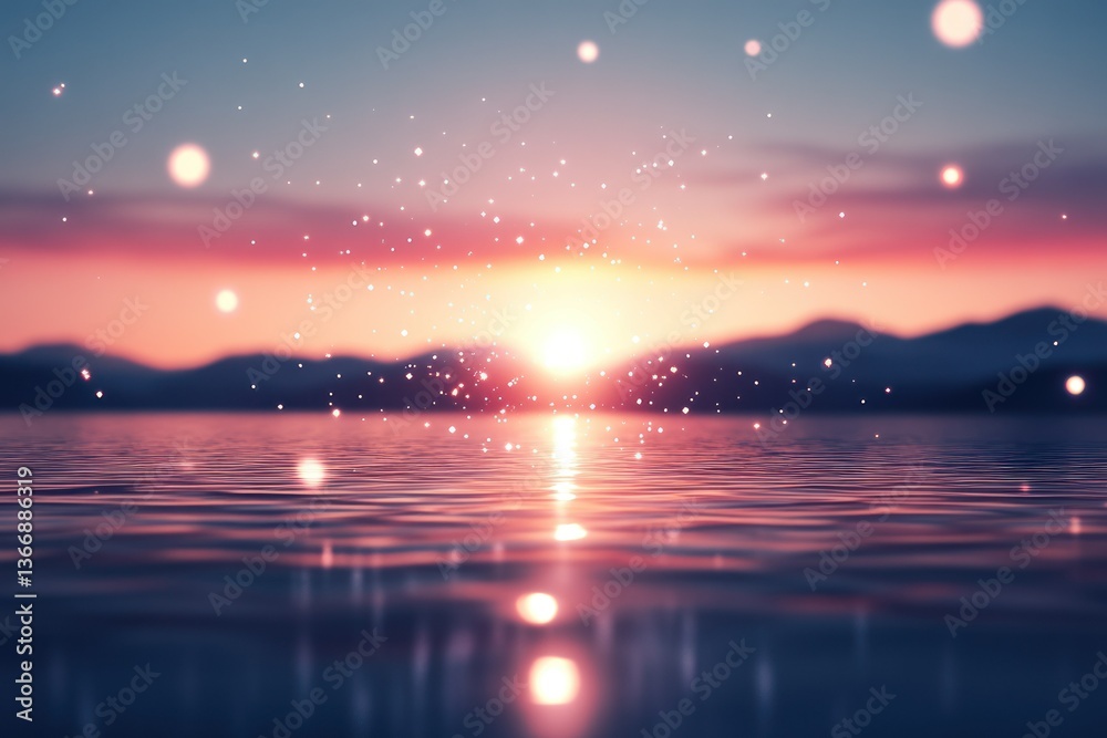 Beautiful Sunset Over Calm Water with Sparkles and Soft Color Gradient