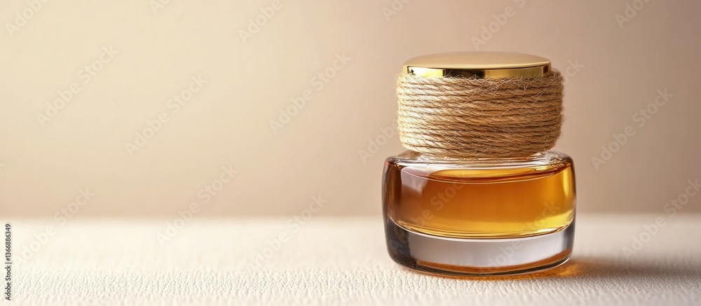 Elegant glass container with golden lid and natural twine, perfect for aromatherapy