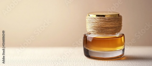 Obraz na płótnie Elegant glass container with golden lid and natural twine, perfect for aromatherapy w salonie