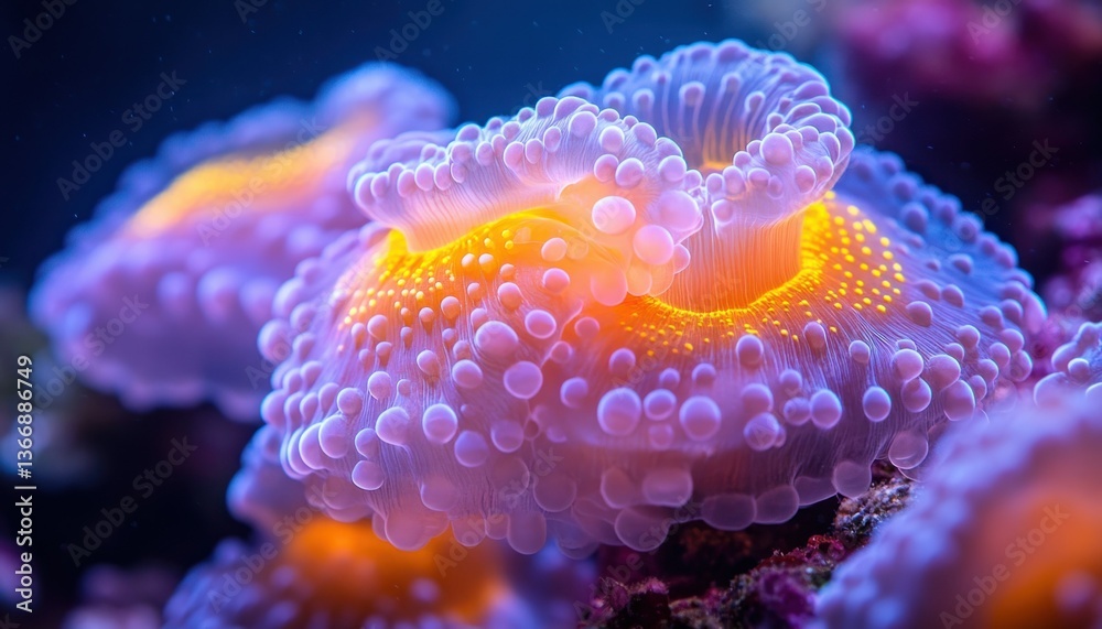 Vibrant Close-Up of Colorful Coral with Glowing Patterns Underwater