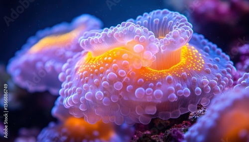 Obraz na płótnie Vibrant Close-Up of Colorful Coral with Glowing Patterns Underwater w salonie