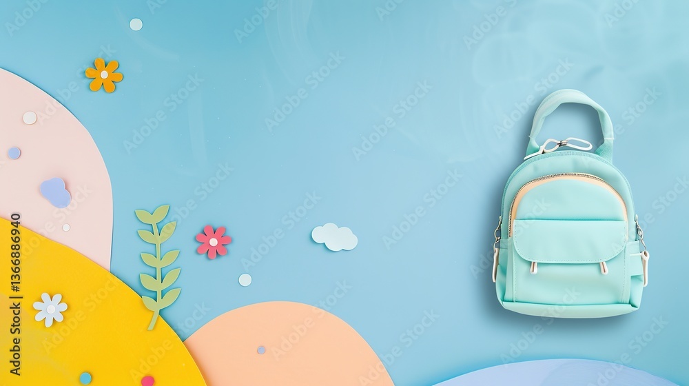 Fototapeta premium The Schoolbag Background of Children's Day: Carrying the Dream in the Schoolbag and Starting the Shining Journey of Seeking Knowledge and Striving in Childhood