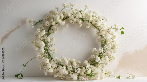 Seasonal holiday wreath arrangement featuring delicate babys breath flowers for door or wall decor and floral celebration Wedding Photography Aesthetic Wallpaper