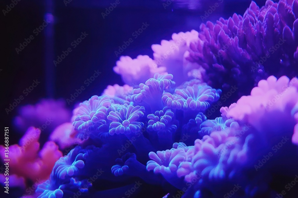 Vibrant Neon Coral Reef Underwater Scene with Mystical Lighting Effects