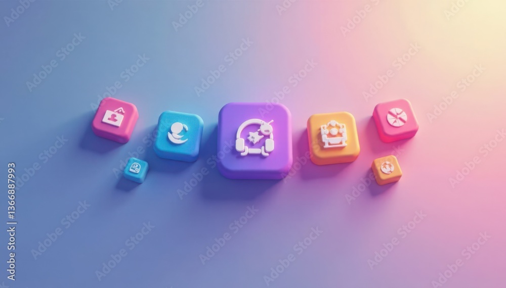 Sleek gradient app icons on a minimalist background, flat design, digital Sleek gradient app icons on a minimalist background, flat design, digital