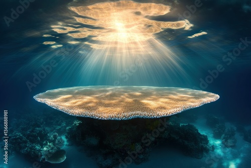 Majestic Underwater Coral Reef with Sunlight Filtering Through Water Surface