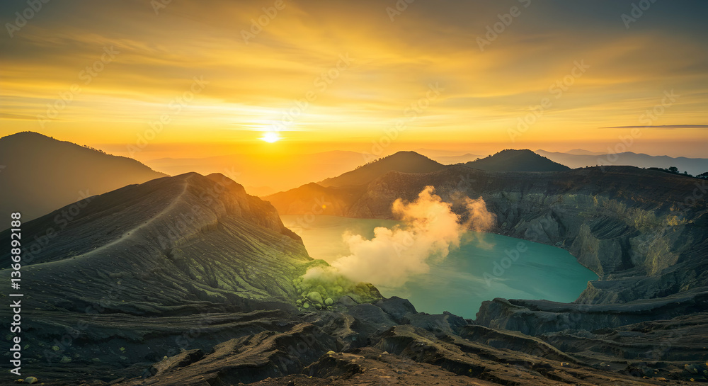 Obraz premium Volcanic Crater Sunrise Landscape
