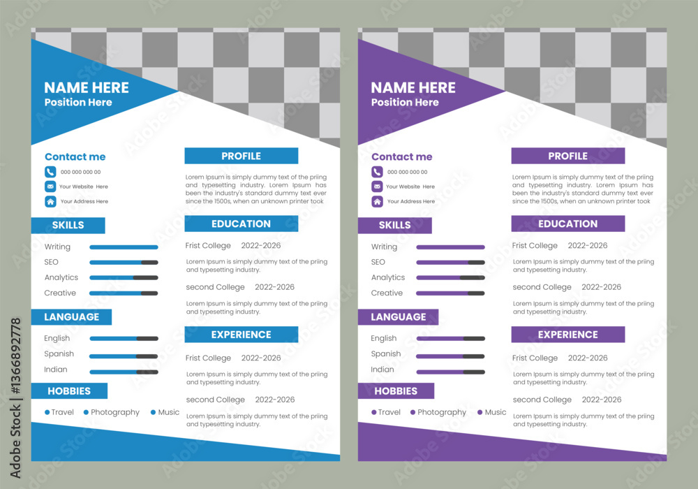 Obraz premium Colorful resume template 