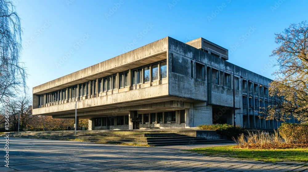 Raw concrete brutalist building with strong shadows. Raw concrete brutalist building with strong shadows.
