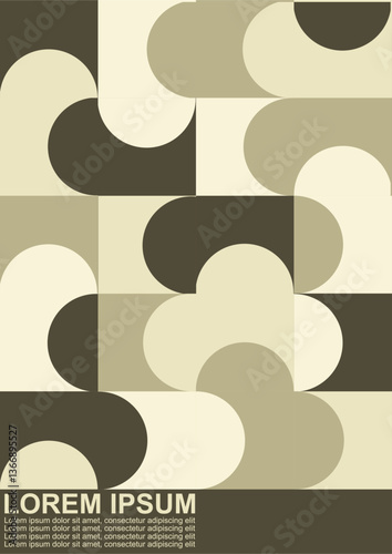 Modern vector abstract geometric background with circles, rectangles and squares in retro scandinavian style. Pastel colored simple shapes graphic pattern. Retro seamless pattern design