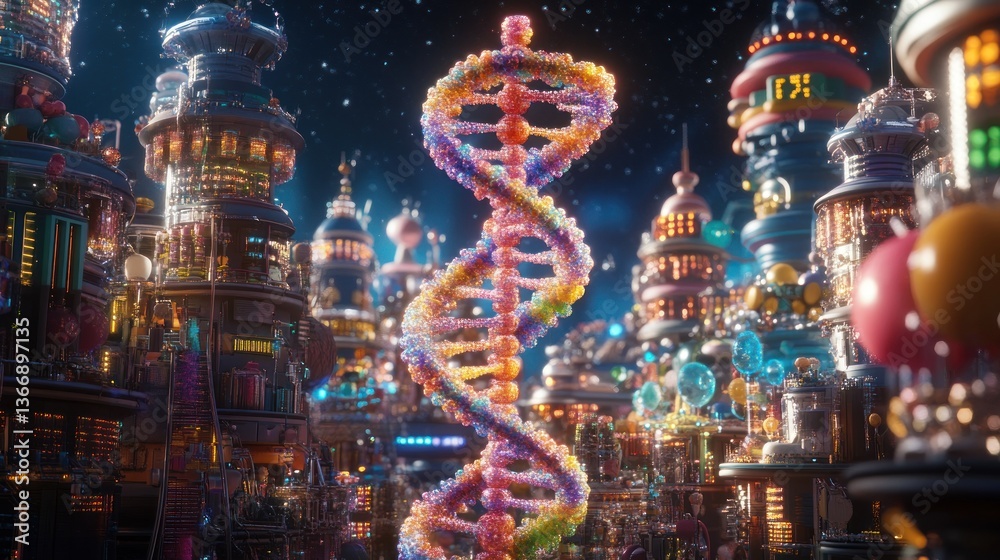 Fototapeta premium Colorful DNA Cityscape at Night