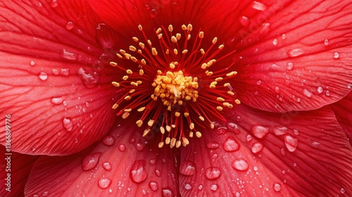 Close-up of a vibrant red flower with water droplets