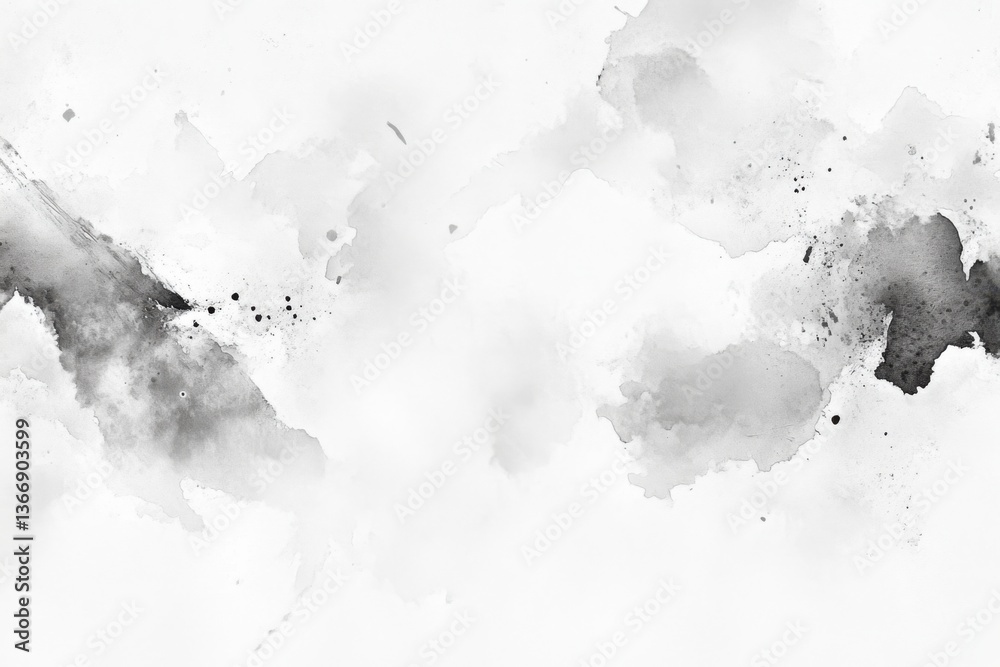 Obraz premium Abstract Black and White Watercolor Painting with Splatters and Washes