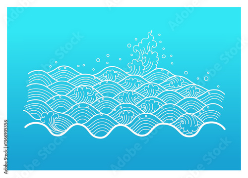 Natural wallpaper: White Thai moving wave on a blue background 