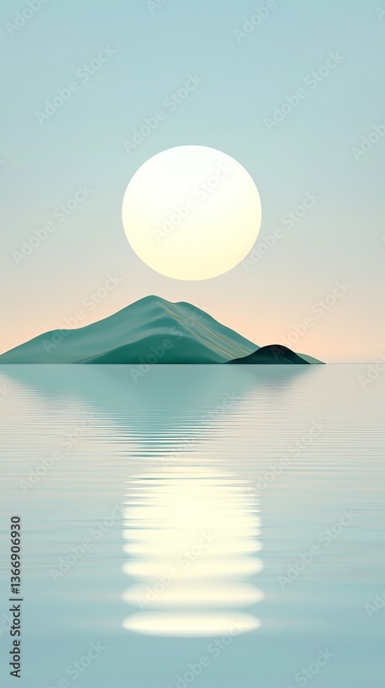 Serene sunset reflection over calm waters mountain view digital art tranquil environment aesthetic concept Serene sunset reflection over calm waters mountain view digital art tranquil environment aesthetic concept