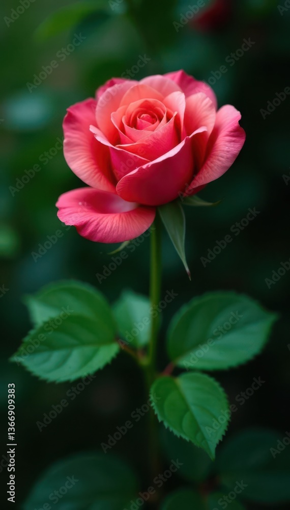 Elegant rose surrounded by lush green leaves in a serene empty space , flowers, decoration Elegant rose surrounded by lush green leaves in a serene empty space , flowers, decoration