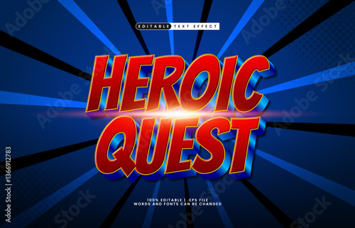 heroic quest editable text effect with a hero and game text effect