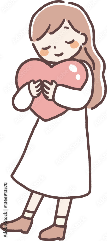ハートを抱きしめる女性のイラスト メンタルケア ハートを抱きしめる女性のイラスト メンタルケア