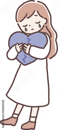 心が傷つき涙を流す女性のイラスト　メンタルケア