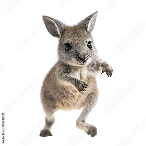 Baby Kangaroo Standing on Hind Legs Isolated on Transparent Background photo