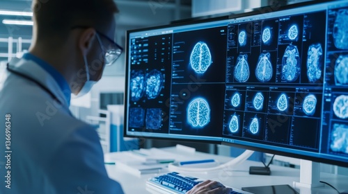 Healthcare engineer applying AI for predictive diagnostics in cancer research labs, high-tech medical lab with AI systems analyzing patient data for early detection of cancer, Scientific style