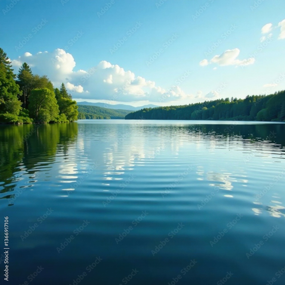 Fototapeta premium Serene lake with circular ripples on calm water surface, calm, clear water, water surface