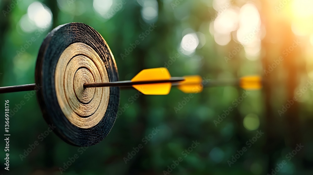 Arrow hitting a wooden archery target Arrow hitting a wooden archery target