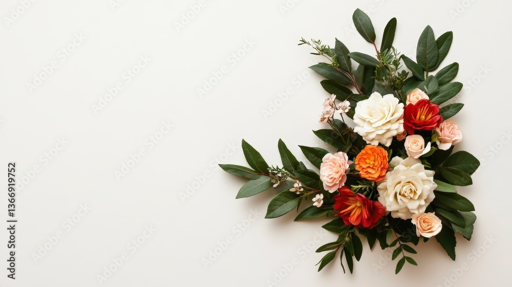 Obraz premium Elegant Minimalist Floral Arrangement with Wild Herbs and Fresh Greenery on Solid Background