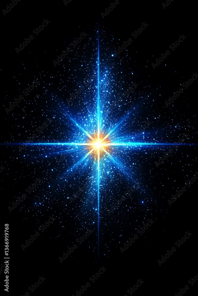 Obraz premium Bright starburst in dark space.