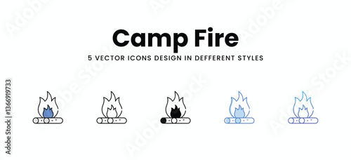 Camp Fire vector icons set stock illustration