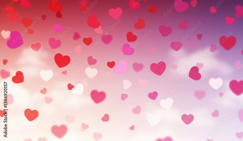 Colorful floating hearts in dreamy background. Represents love, celebration, and festive occasions. Colorful floating hearts in dreamy background. Represents love, celebration, and festive occasions.
