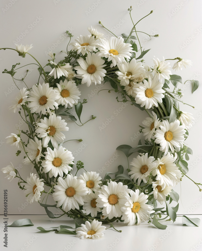 Fototapeta premium Seasonal white daisy wreath and floral arrangement for door or wall decoration perfect for capturing festive holiday celebration moments Wedding Photography Aesthetic Wallpaper