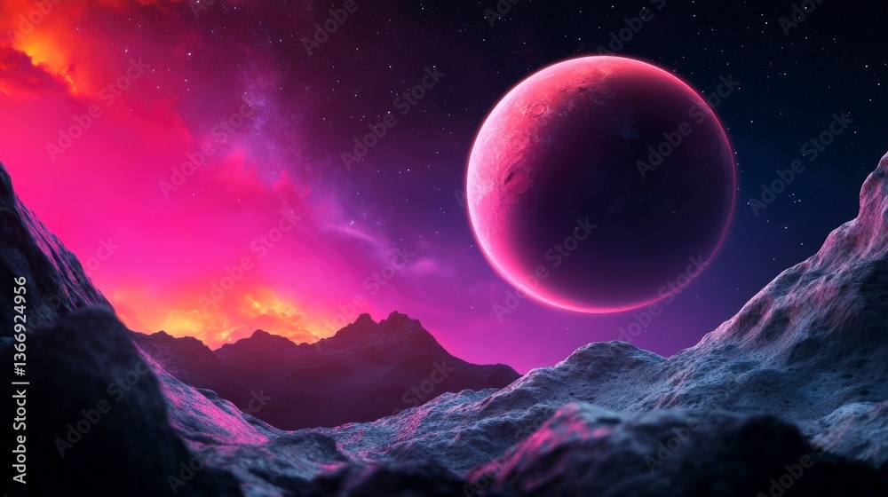 Futuristic Astronaut Exploring Distant Colony on Alien Planet with Vibrant Cosmic Landscape Futuristic Astronaut Exploring Distant Colony on Alien Planet with Vibrant Cosmic Landscape