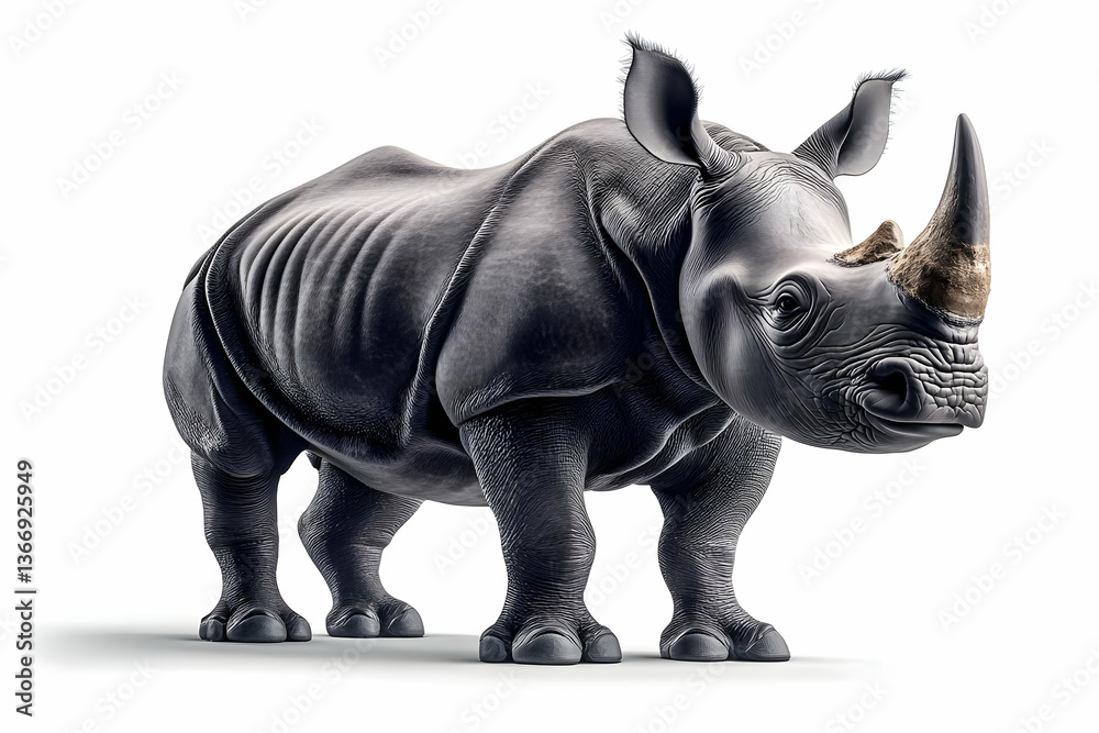 Fototapeta premium Detailed Rhino Illustration in Grey Tones with Golden Horns on White Background Photo