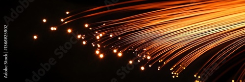 Illuminated Fiber Optic Cables Glowing on a Dark Background Abstract