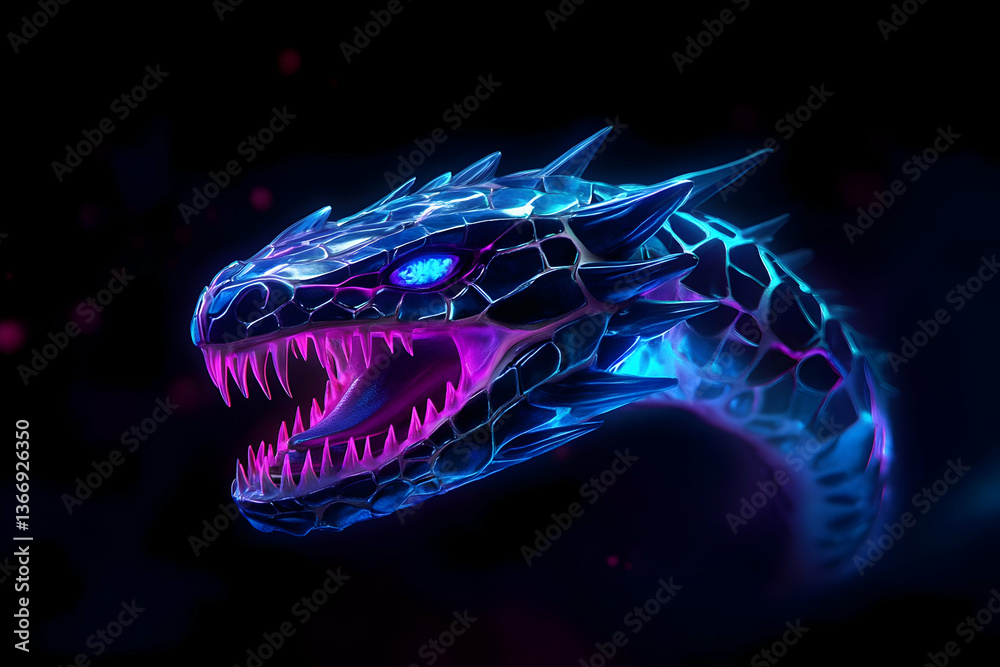 custom made wallpaper toronto digitalDigital Illustration Of A Neon Dragon Head With Glowing Eyes And Teeth
