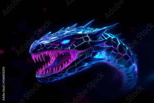 Wallpaper Mural Digital Illustration Of A Neon Dragon Head With Glowing Eyes And Teeth Torontodigital.ca