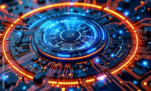 Wallpaper Mural Futuristic Circular Interface | Glowing Neon Hologram & Sci-Fi UI | 4K Cyberpunk Technology, Immerse yourself in a futuristic cyberpunk world with this stunning 4K digital hologram!  Torontodigital.ca