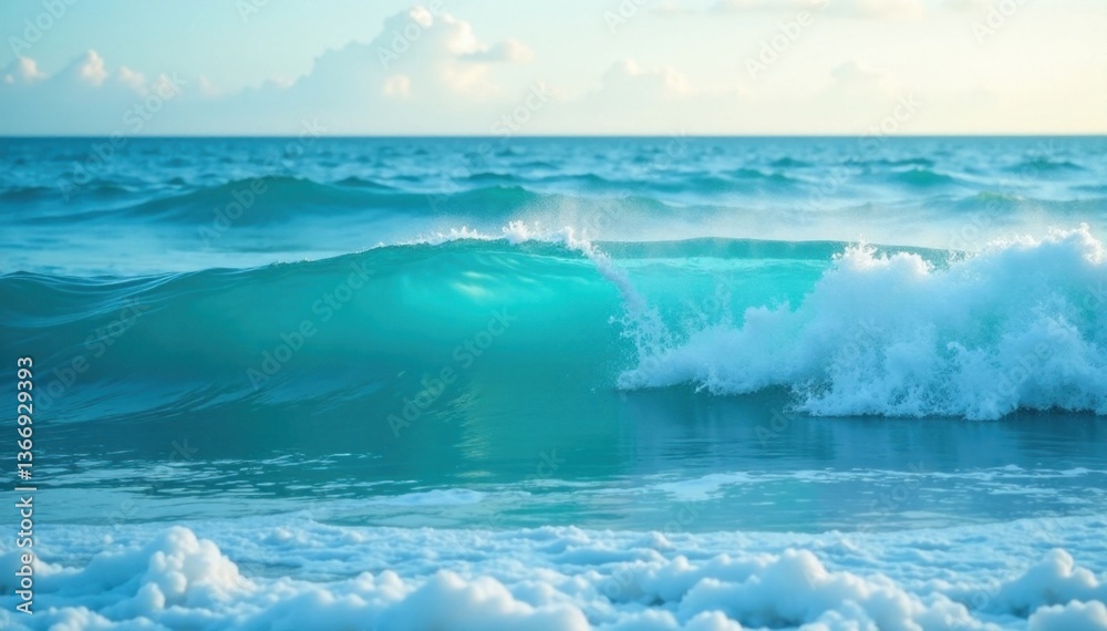 Calm ocean waters with blue turquoise hue and foamy waves, aquatic, texture, ocean
