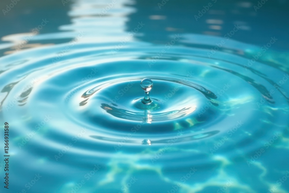 Crystal clear water surface with circular ripples and a small drop falling into it , stillness, serene scene Crystal clear water surface with circular ripples and a small drop falling into it , stillness, serene scene