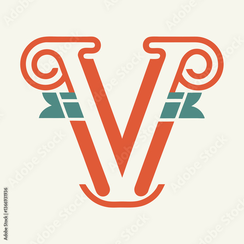 Retro Vintage V Letter Vector Logo Design Template Use Any Purpose