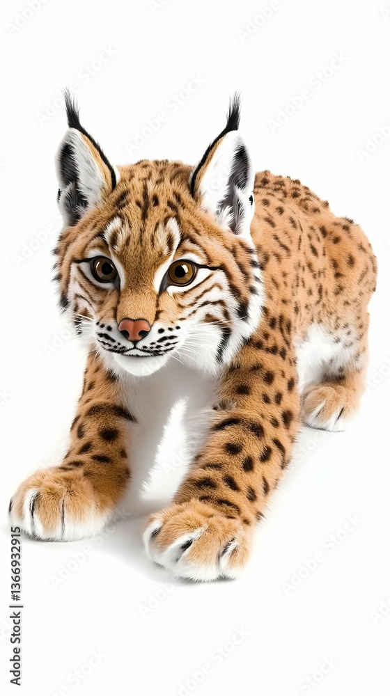 Fototapeta premium Lynx Resting Isolated Against White Background Photo