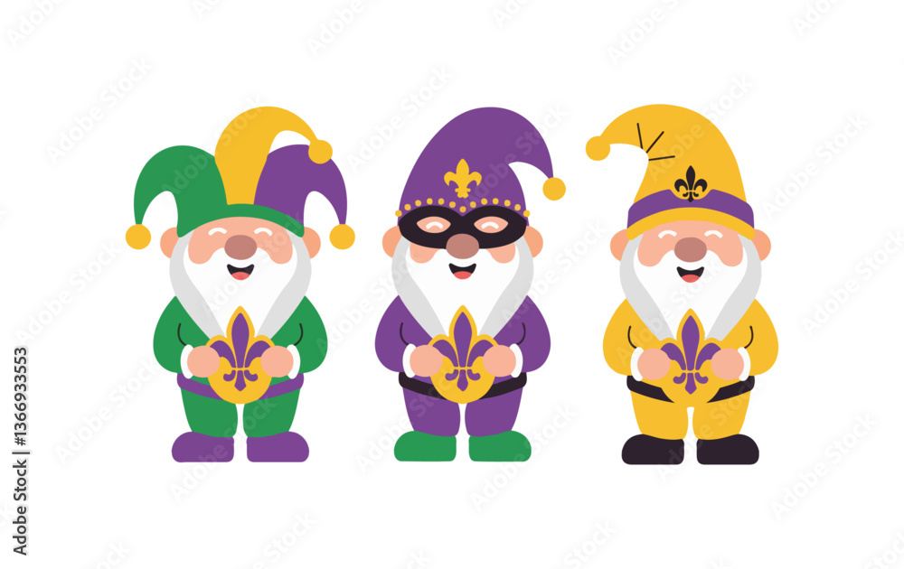 Fototapeta premium Mardi Gras Gnomes: A Festive Trio Celebrating in Style