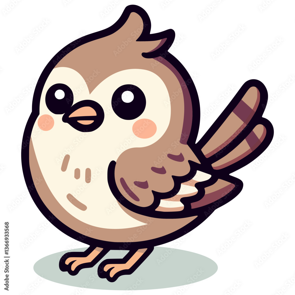Obraz premium cute sparrow bird wild animal cartoon character flat color vector illustration template design