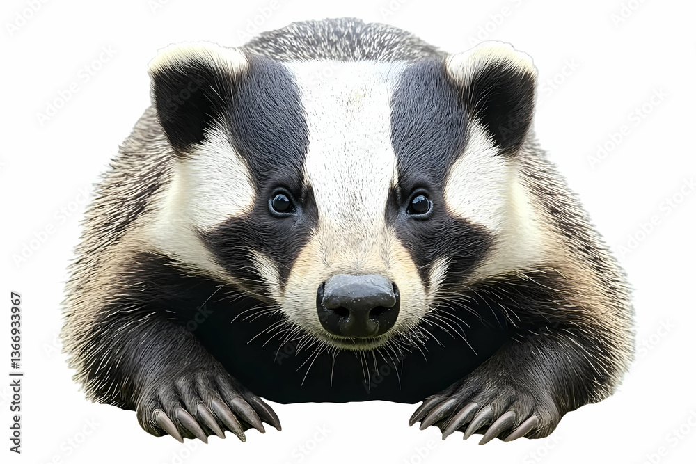 Fototapeta premium Photo of a Badger Isolated on a White Background in a Studio Setting