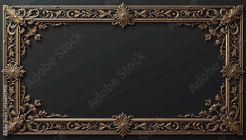 Ornate Gold Frame on Black Backdrop with Floral Design Elements