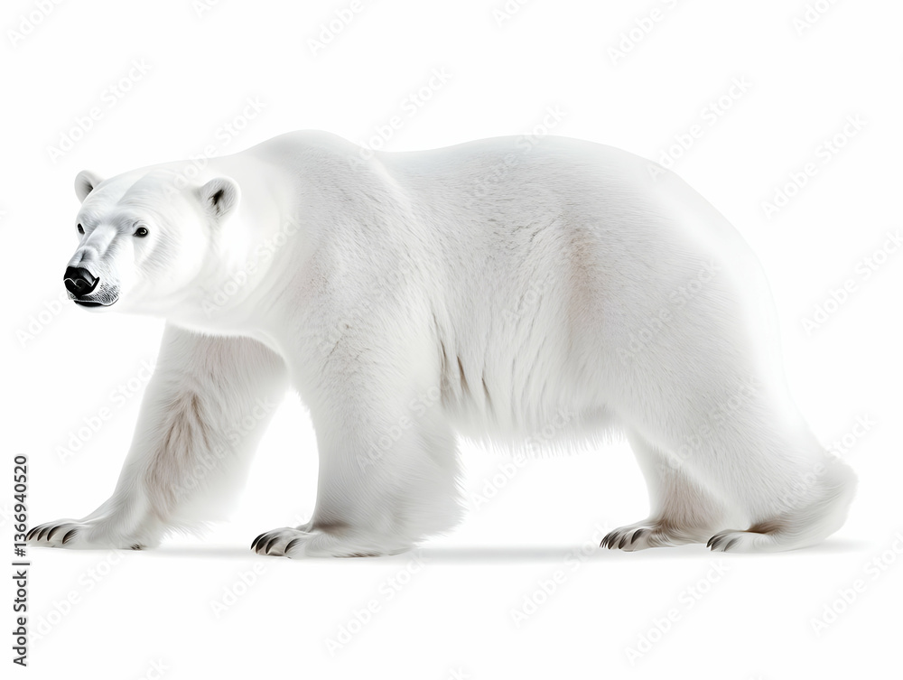 Fototapeta premium Photo of a Majestic White Polar Bear Walking on a Clean White Background